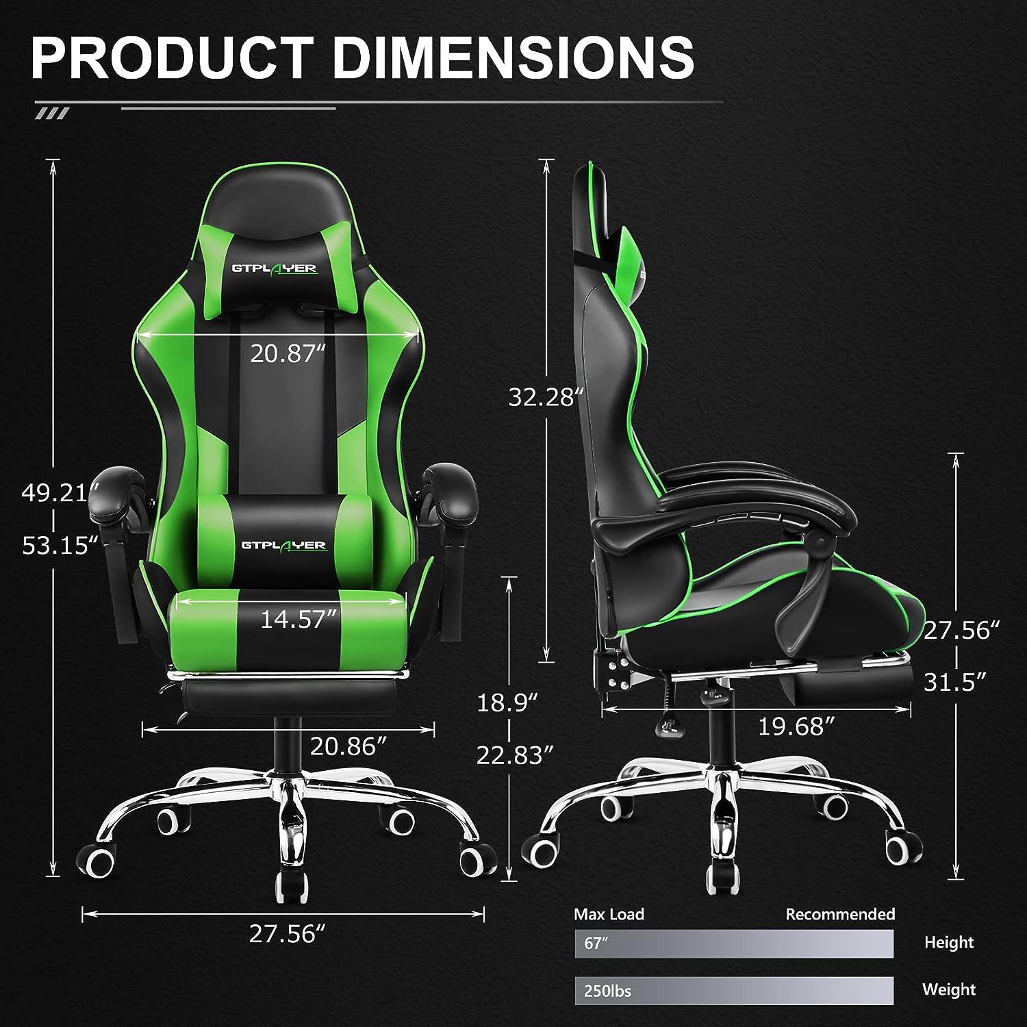 Gaming Chair, Computer Chair with Footrest and Lumbar Support