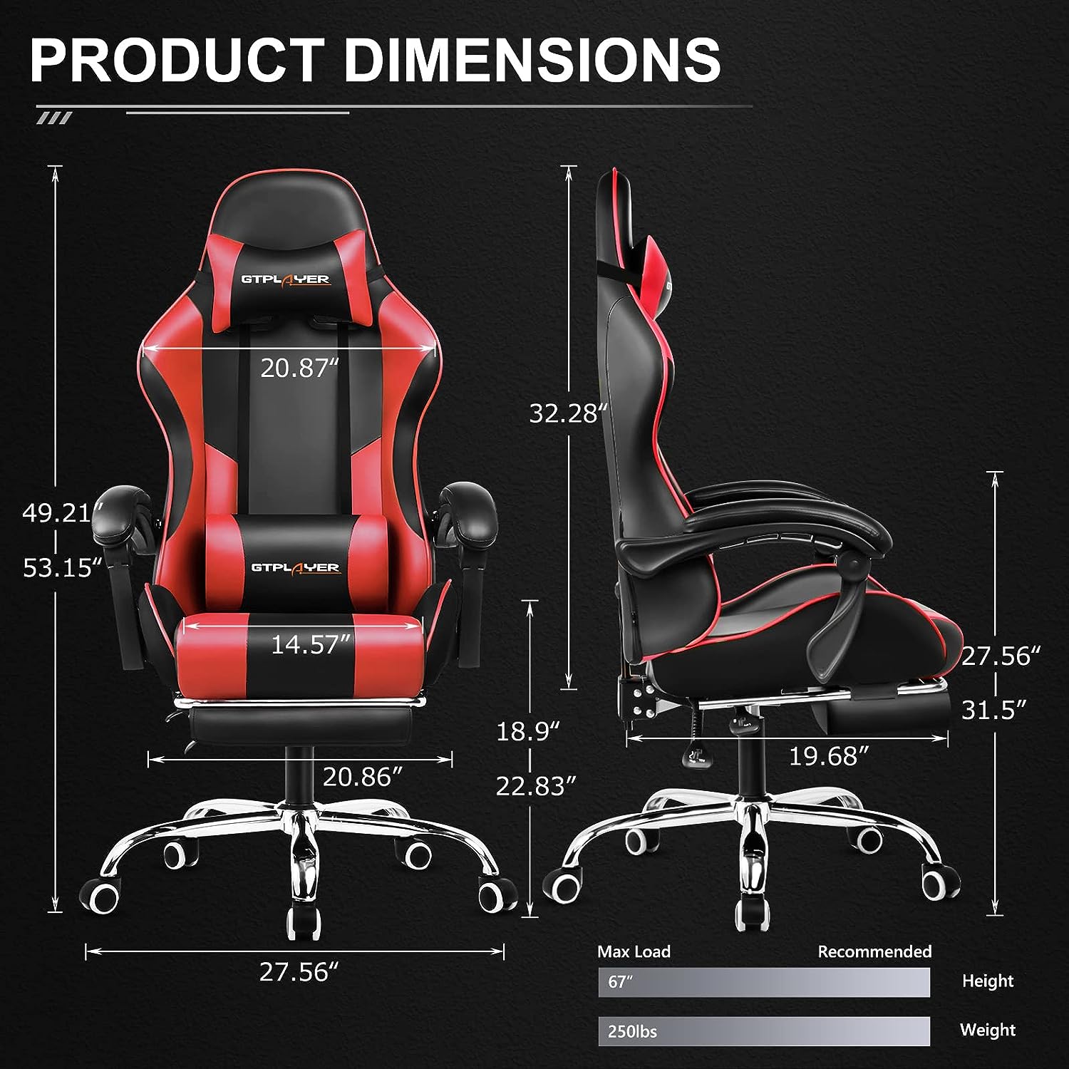 Gaming Chair, Computer Chair with Footrest and Lumbar Support