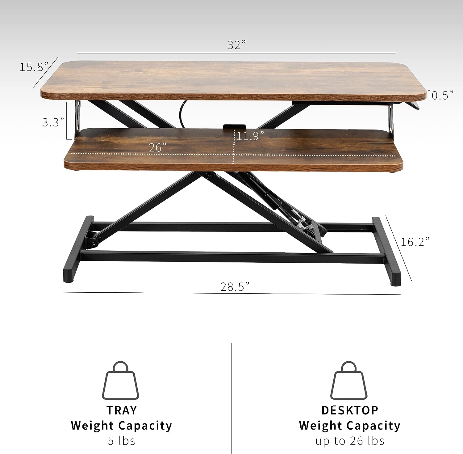 Height Adjustable 32 inch Stand Up Desk Converter, Quick Sit to Stand Tabletop Dual Monitor Riser Workstation