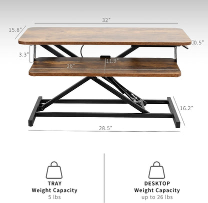 Height Adjustable 32 inch Stand Up Desk Converter, Quick Sit to Stand Tabletop Dual Monitor Riser Workstation