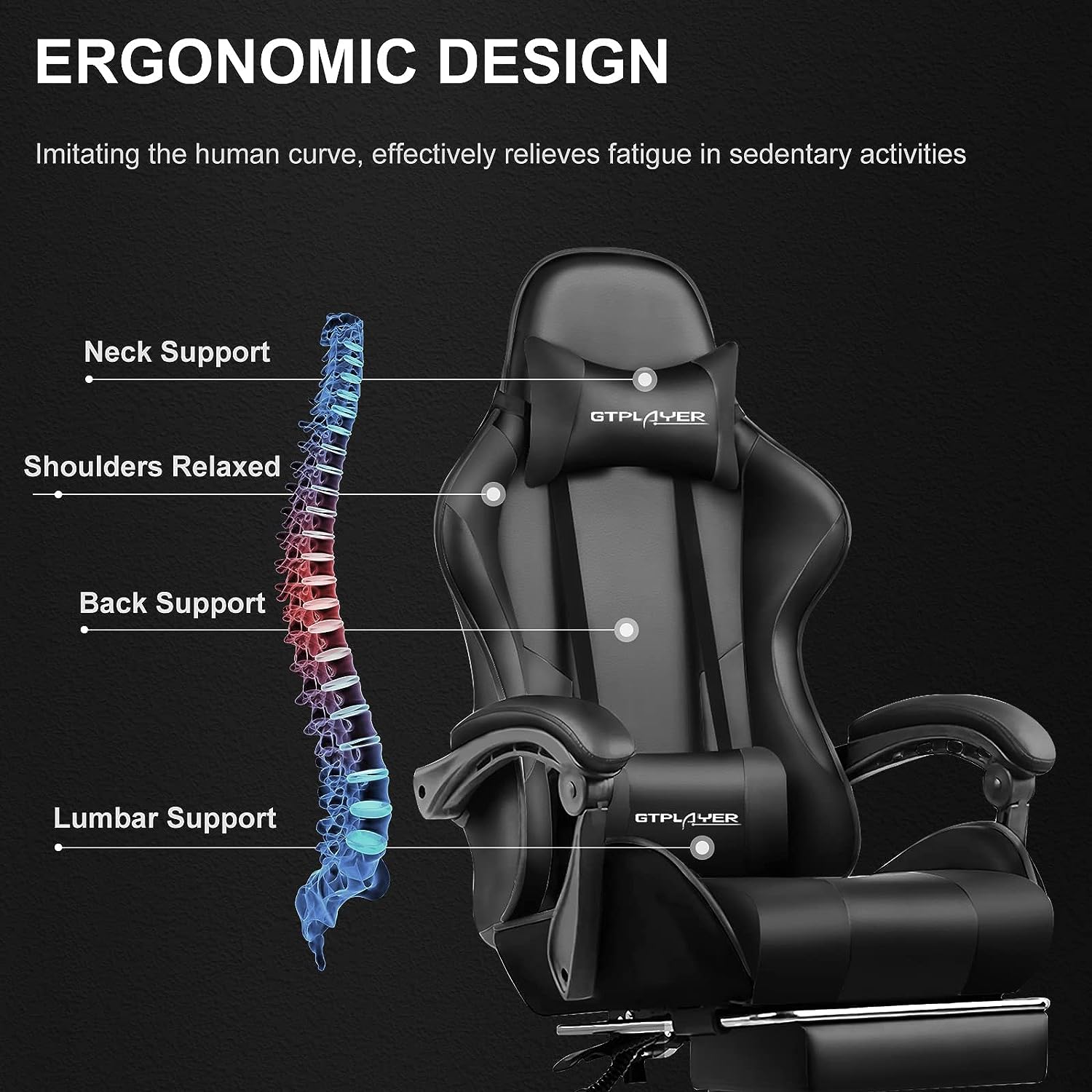 Gaming Chair, Computer Chair with Footrest and Lumbar Support
