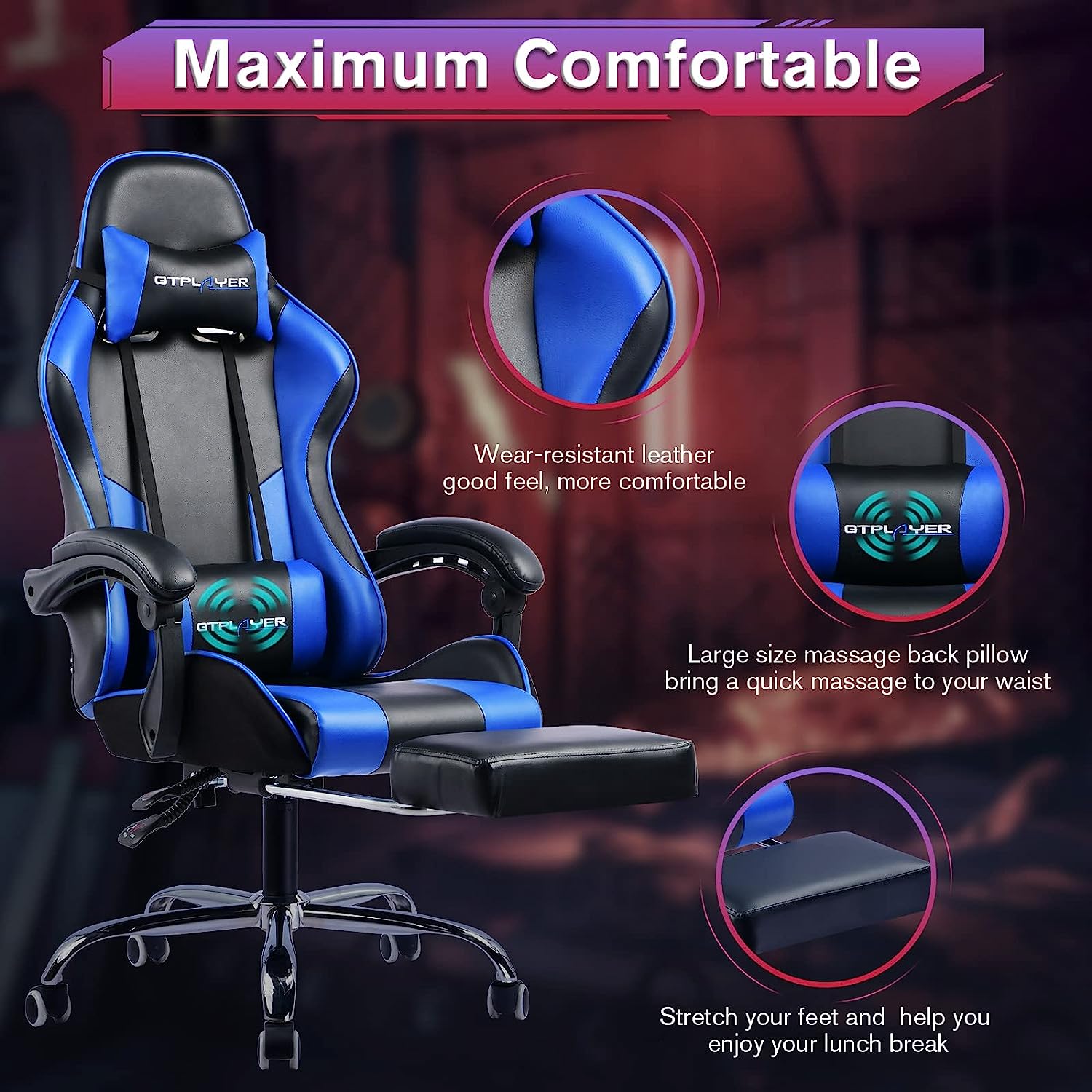 Gaming Chair, Computer Chair with Footrest and Lumbar Support