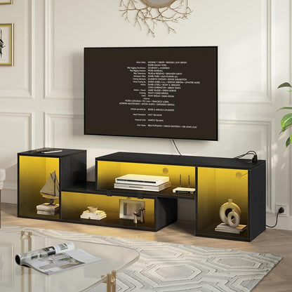 TV Stand, Deformable Stand with LED Strip & Power Outlets, Modern for 45/50/55/60/65/70 inch TVs, Gaming Entertainment Center Media 2 Pieces Console Cabinet