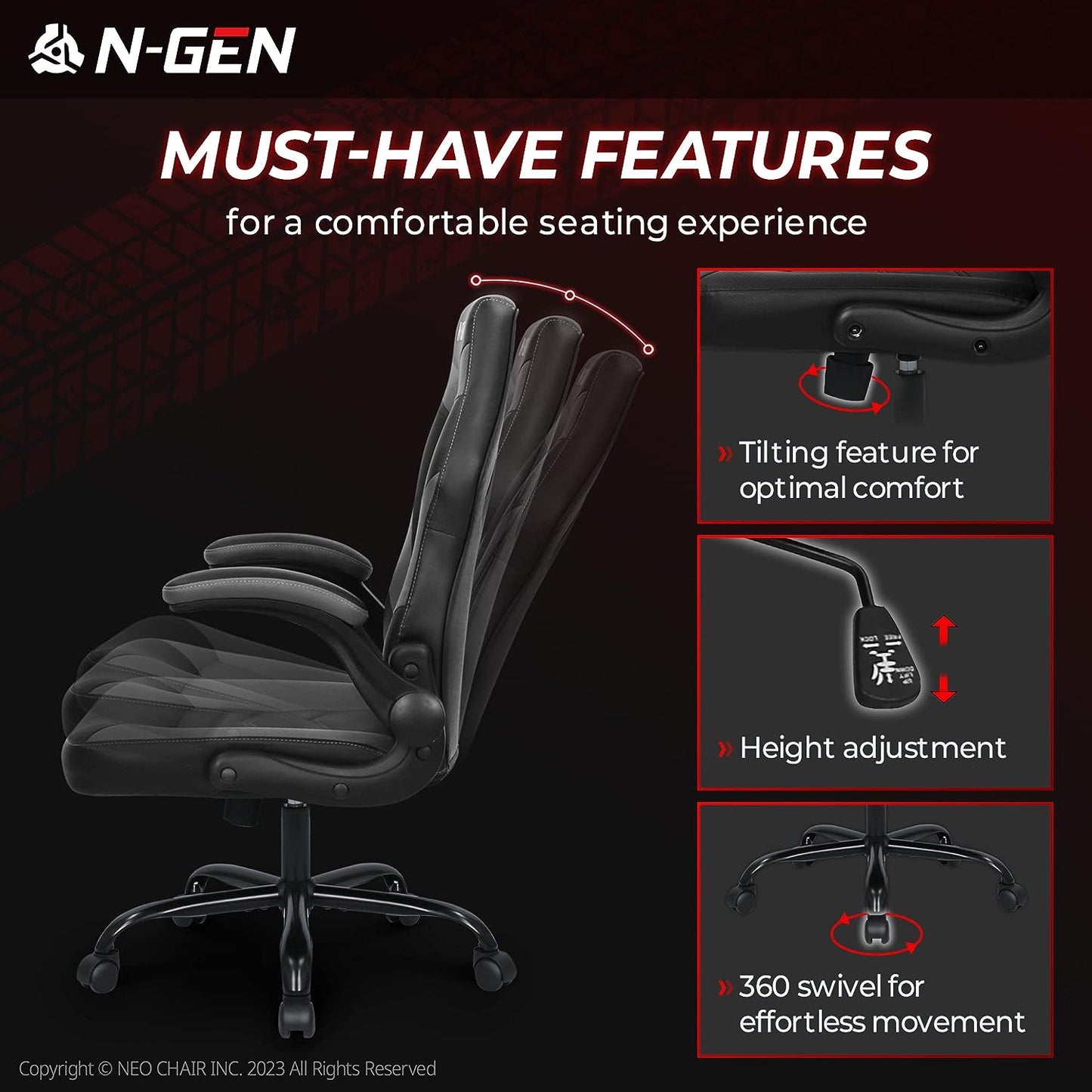 Gaming Chair Ergonomic Office Chair Computer Desk Chair with Lumbar Support Flip Up Arms Adjustable Height Swivel PU Leather Executive PC Chair with Wheels for Adults Women Men