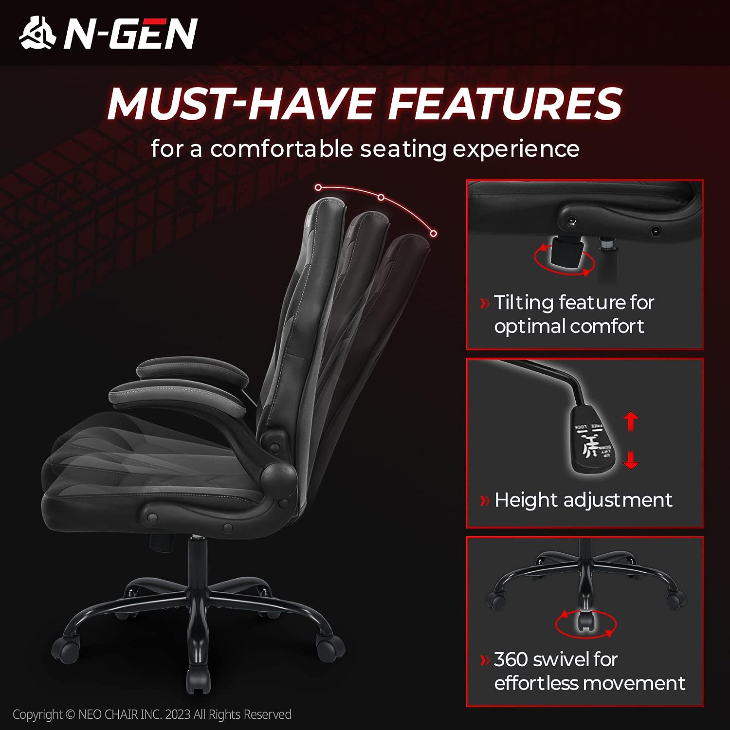 Gaming Chair Ergonomic Office Chair Computer Desk Chair with Lumbar Support Flip Up Arms Adjustable Height Swivel PU Leather Executive PC Chair with Wheels for Adults Women Men