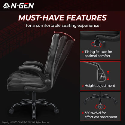 Gaming Chair Ergonomic Office Chair Computer Desk Chair with Lumbar Support Flip Up Arms Adjustable Height Swivel PU Leather Executive PC Chair with Wheels for Adults Women Men