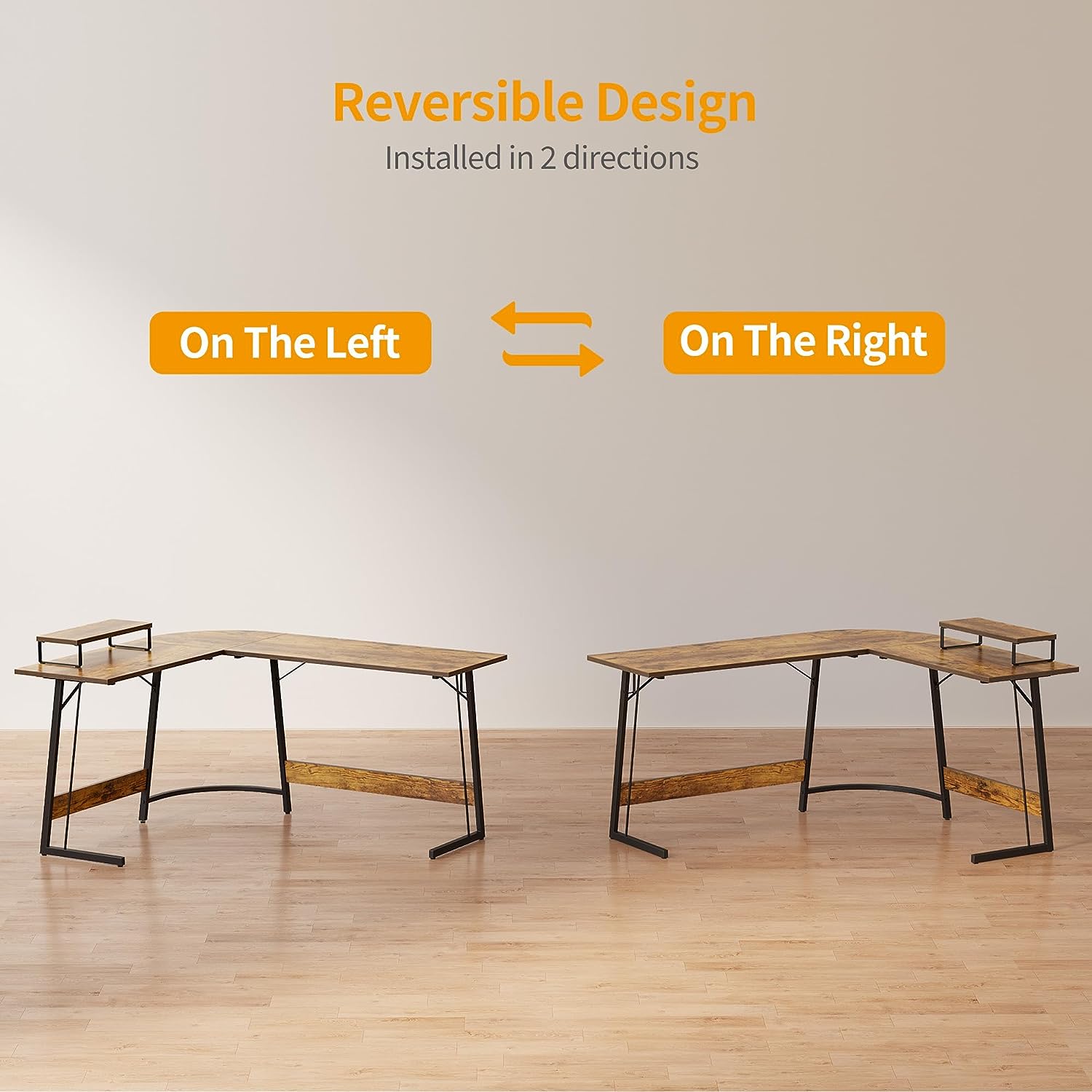 L Shaped Gaming Desk Computer Office Desk, Corner Desk with Large Monitor Stand for Home Office Study Writing Workstation