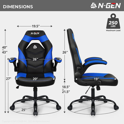 Gaming Chair Ergonomic Office Chair Computer Desk Chair with Lumbar Support Flip Up Arms Adjustable Height Swivel PU Leather Executive PC Chair with Wheels for Adults Women Men