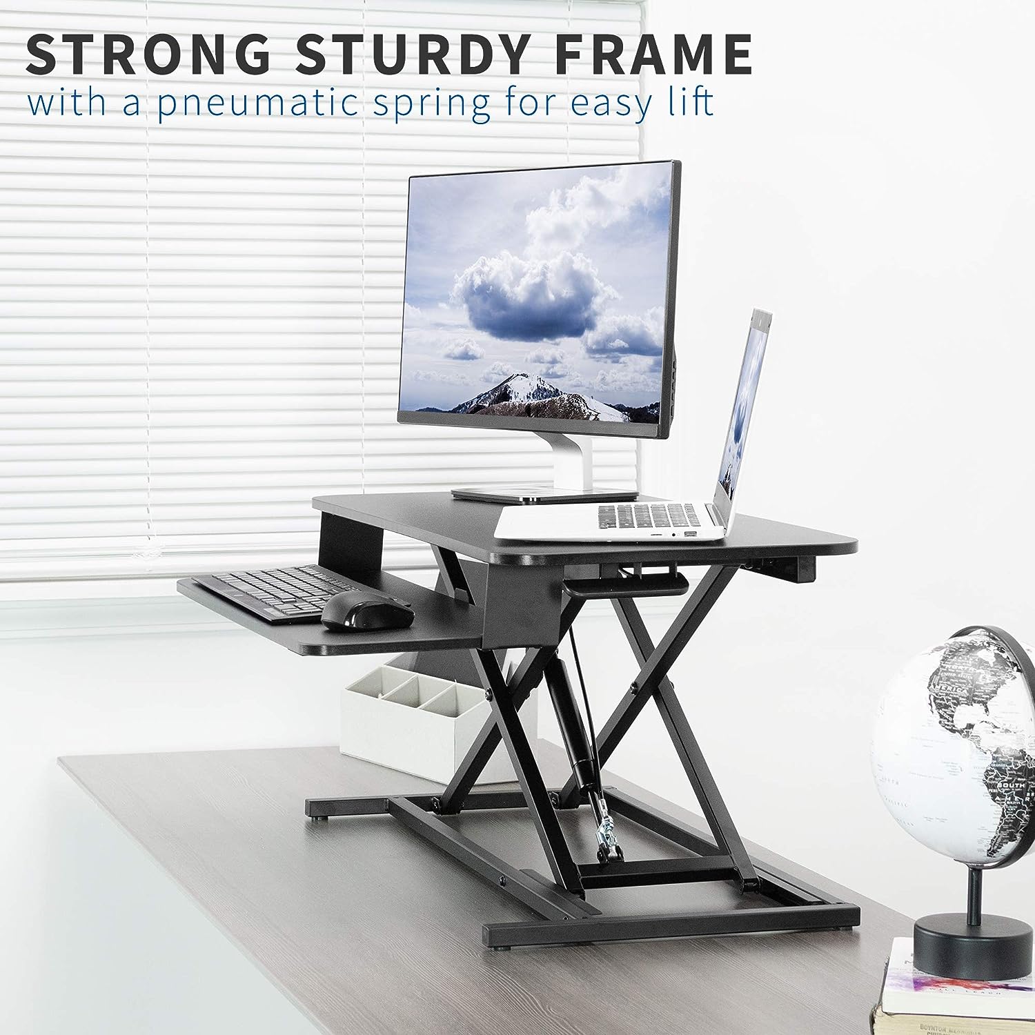 Height Adjustable 32 inch Stand Up Desk Converter, Quick Sit to Stand Tabletop Dual Monitor Riser Workstation