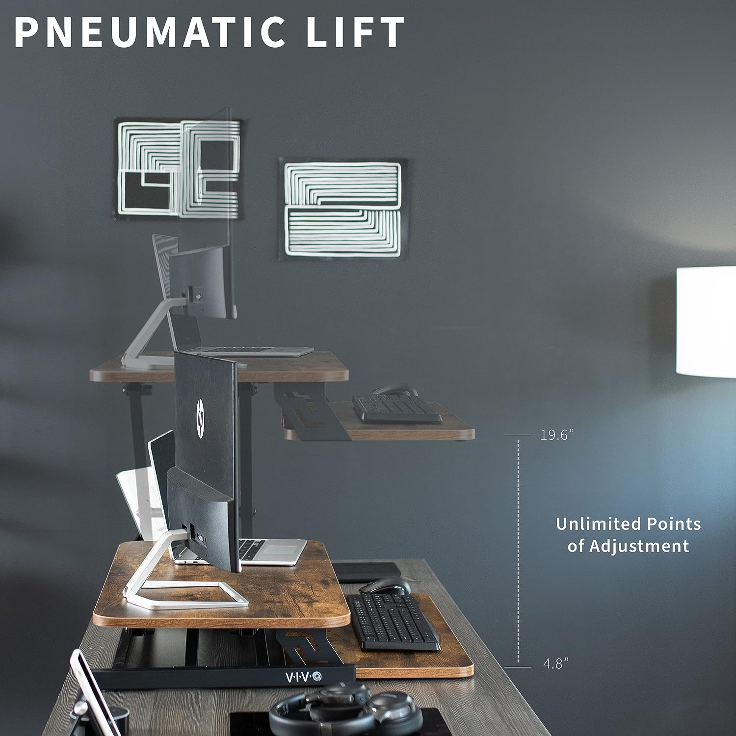 Height Adjustable 32 inch Stand Up Desk Converter, Quick Sit to Stand Tabletop Dual Monitor Riser Workstation