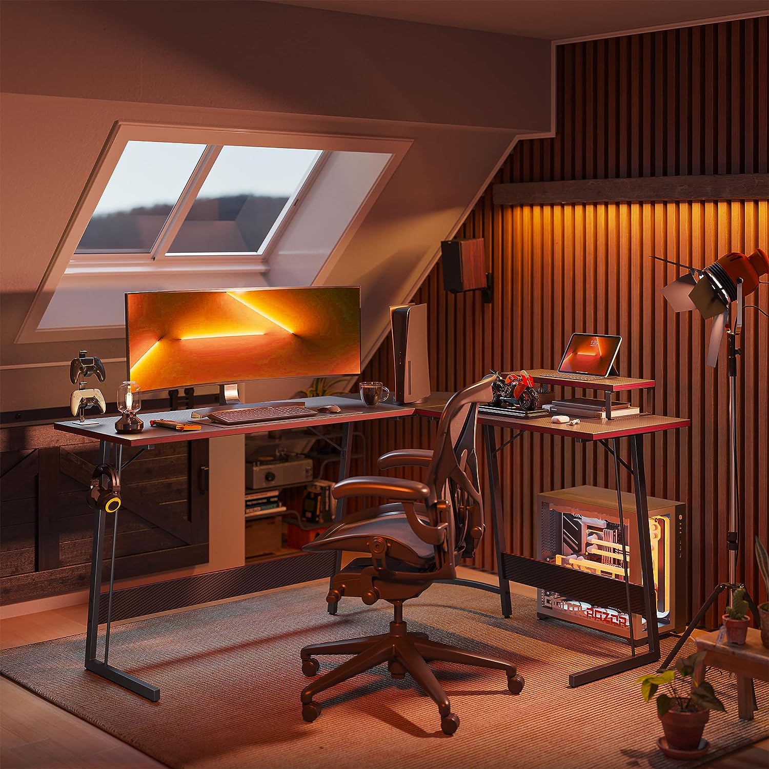 L Shaped Gaming Desk Computer Office Desk, Corner Desk with Large Monitor Stand for Home Office Study Writing Workstation
