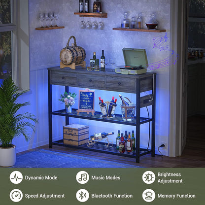 Console Table for Entryway with Power Strip, Entryway Table with RGB LED Lights, Entry Table with Storage Drawers, Sofa Tables Narrow Long for Living Room, Couch, Hallway, Foyer