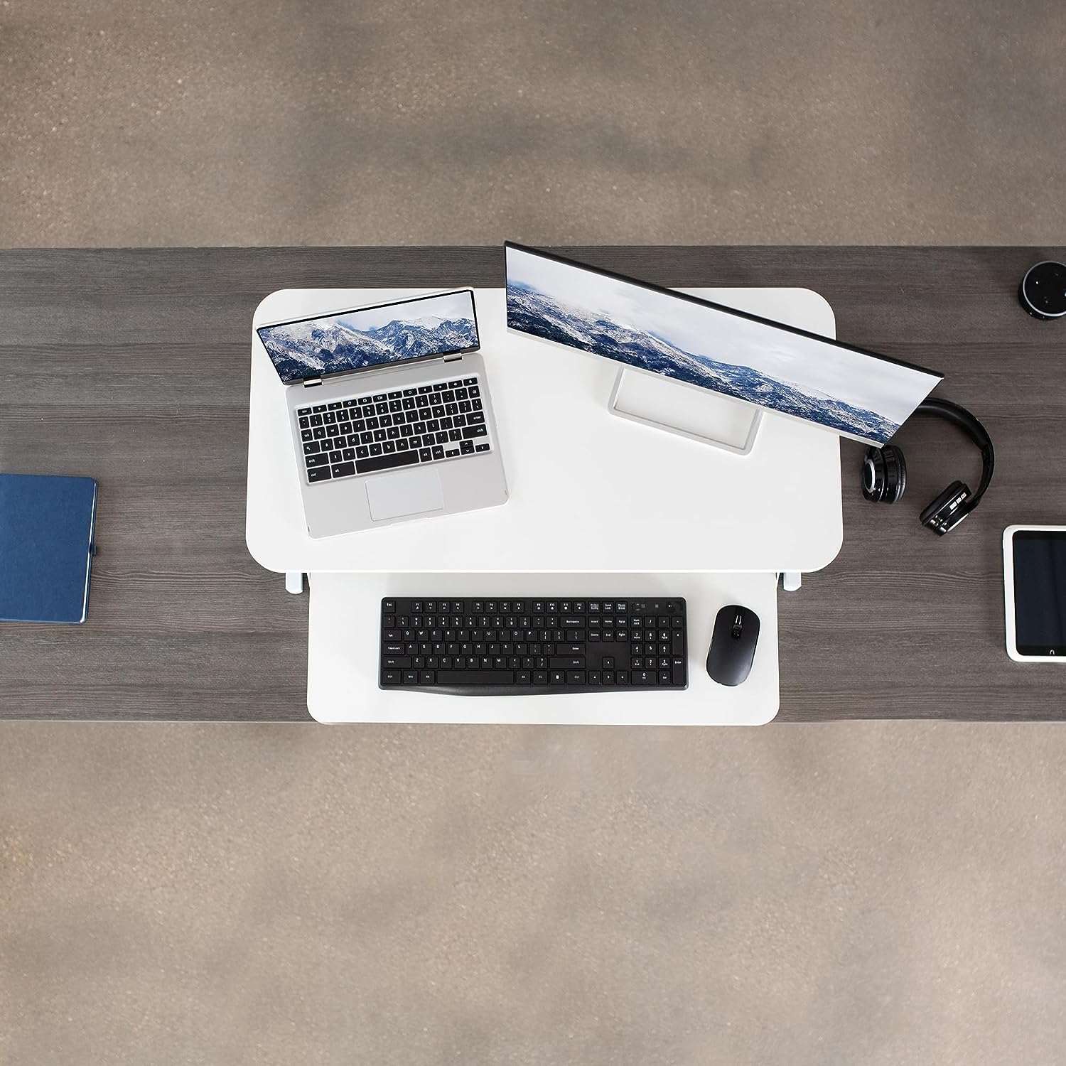Height Adjustable 32 inch Stand Up Desk Converter, Quick Sit to Stand Tabletop Dual Monitor Riser Workstation