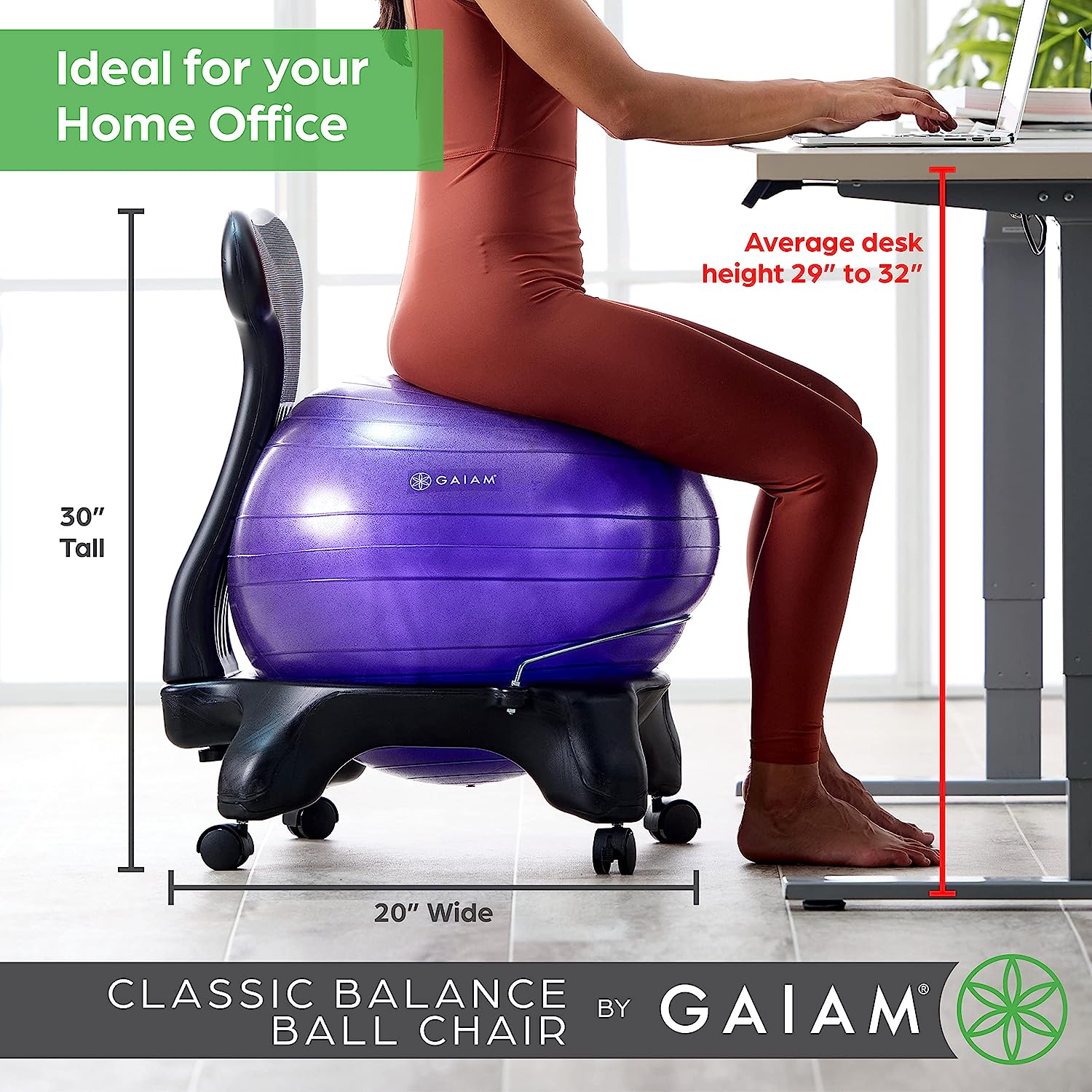 Classic Balance Ball Chair – Exercise Stability Yoga Ball Premium Ergonomic Chair for Home and Office Desk with Air Pump, Exercise Guide and Satisfaction Guarantee
