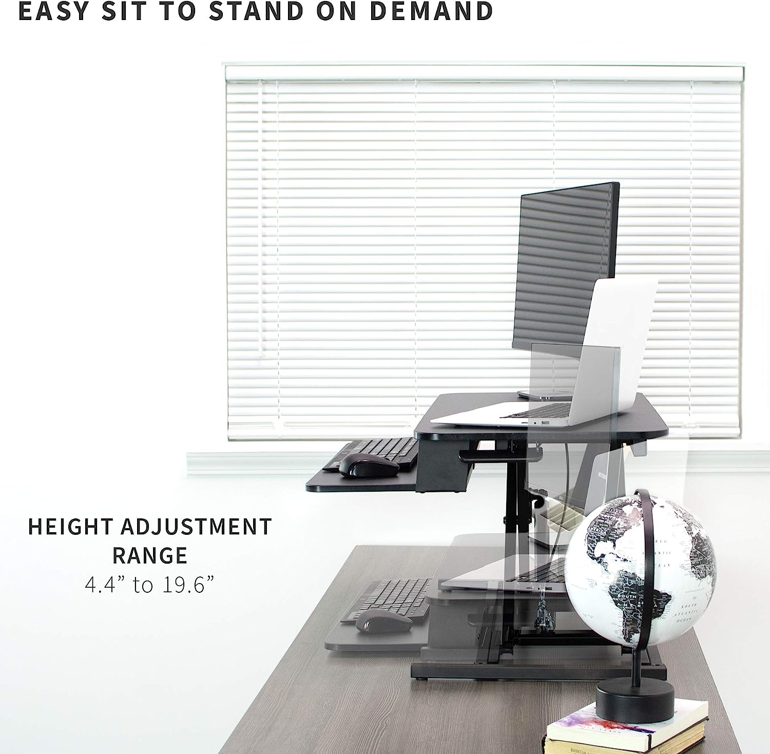 Height Adjustable 32 inch Stand Up Desk Converter, Quick Sit to Stand Tabletop Dual Monitor Riser Workstation