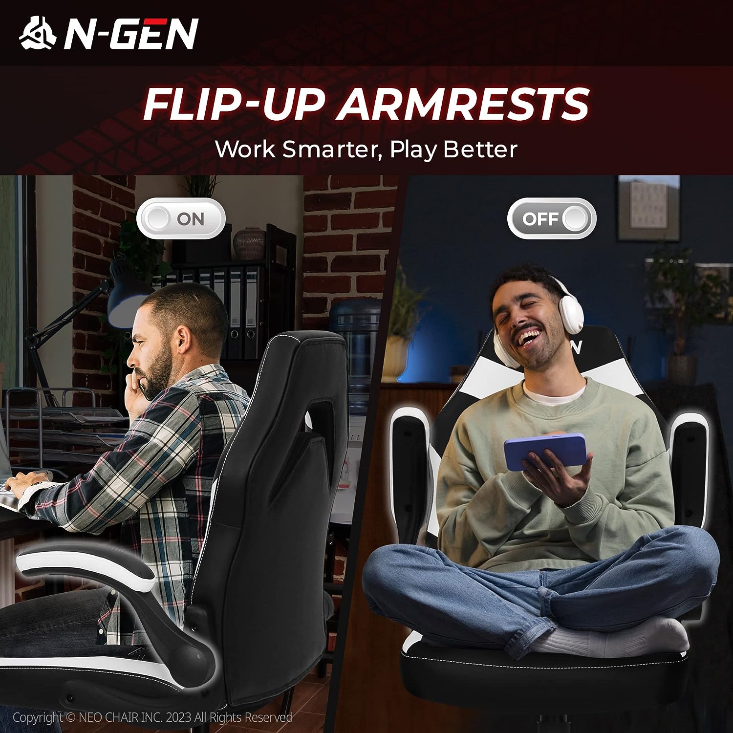 Gaming Chair Ergonomic Office Chair Computer Desk Chair with Lumbar Support Flip Up Arms Adjustable Height Swivel PU Leather Executive PC Chair with Wheels for Adults Women Men