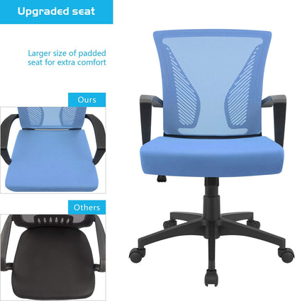 Office Chair Mid Back Swivel Lumbar Support Desk Chair, Computer Ergonomic Mesh Chair with Armrest