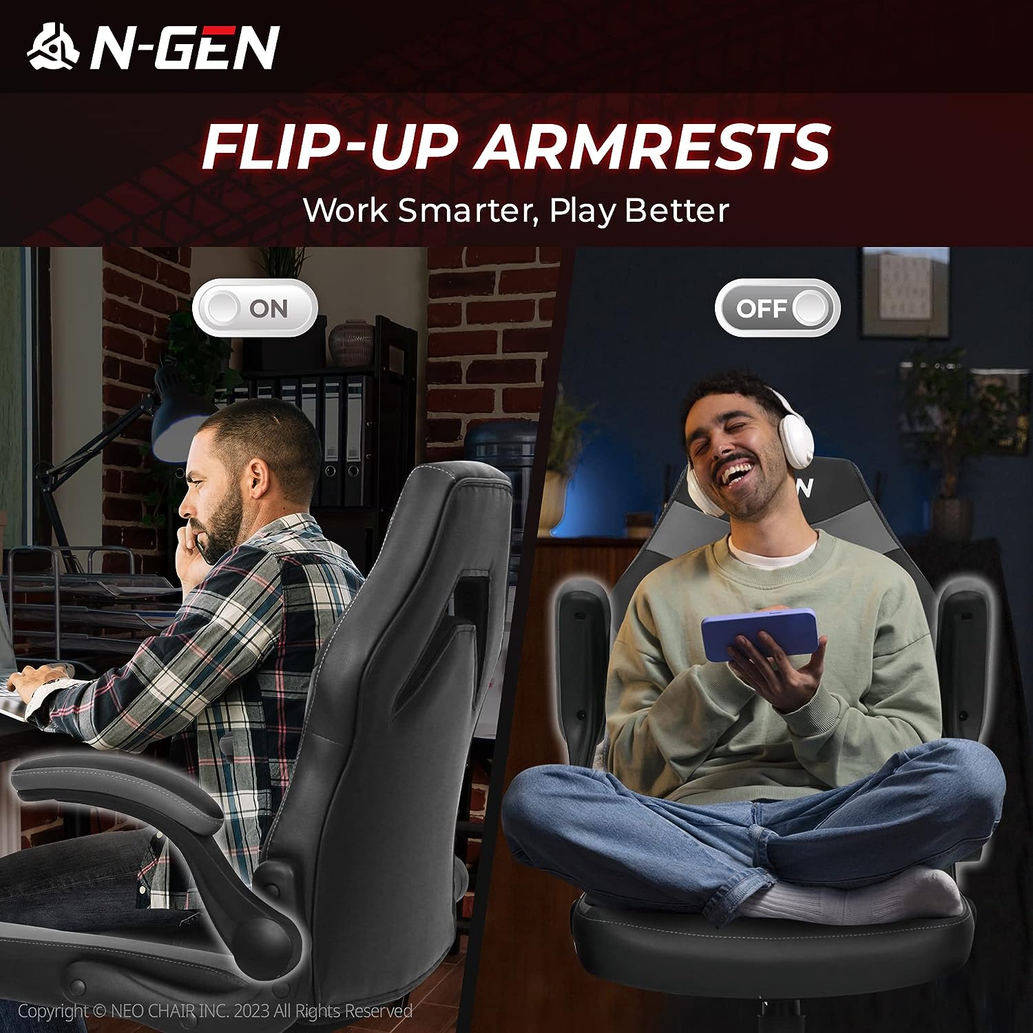 Gaming Chair Ergonomic Office Chair Computer Desk Chair with Lumbar Support Flip Up Arms Adjustable Height Swivel PU Leather Executive PC Chair with Wheels for Adults Women Men