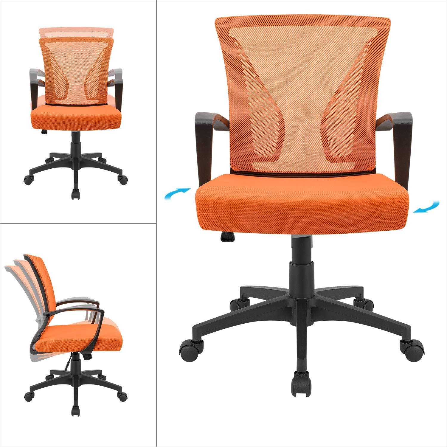 Office Chair Mid Back Swivel Lumbar Support Desk Chair, Computer Ergonomic Mesh Chair with Armrest