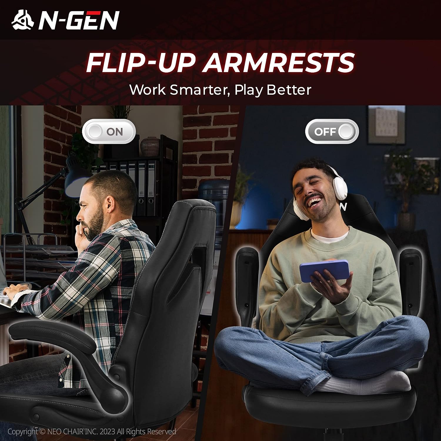 Gaming Chair Ergonomic Office Chair Computer Desk Chair with Lumbar Support Flip Up Arms Adjustable Height Swivel PU Leather Executive PC Chair with Wheels for Adults Women Men