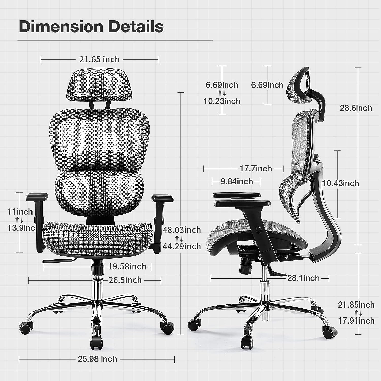 Ergonomic High Back Office Chair - High Office Chair with Headrest, Lumbar Support, Movable Armrests, Swivel Mesh Office Chair with 300 lbs Weight Capacity Adjustable Height for Home Office, Executive