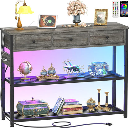 Console Table for Entryway with Power Strip, Entryway Table with RGB LED Lights, Entry Table with Storage Drawers, Sofa Tables Narrow Long for Living Room, Couch, Hallway, Foyer