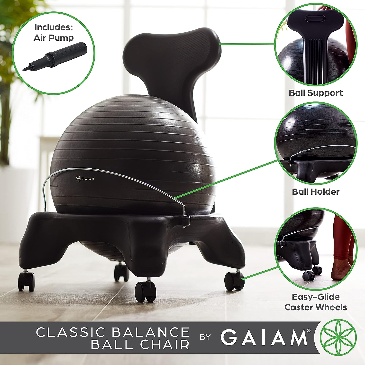 Classic Balance Ball Chair – Exercise Stability Yoga Ball Premium Ergonomic Chair for Home and Office Desk with Air Pump, Exercise Guide and Satisfaction Guarantee
