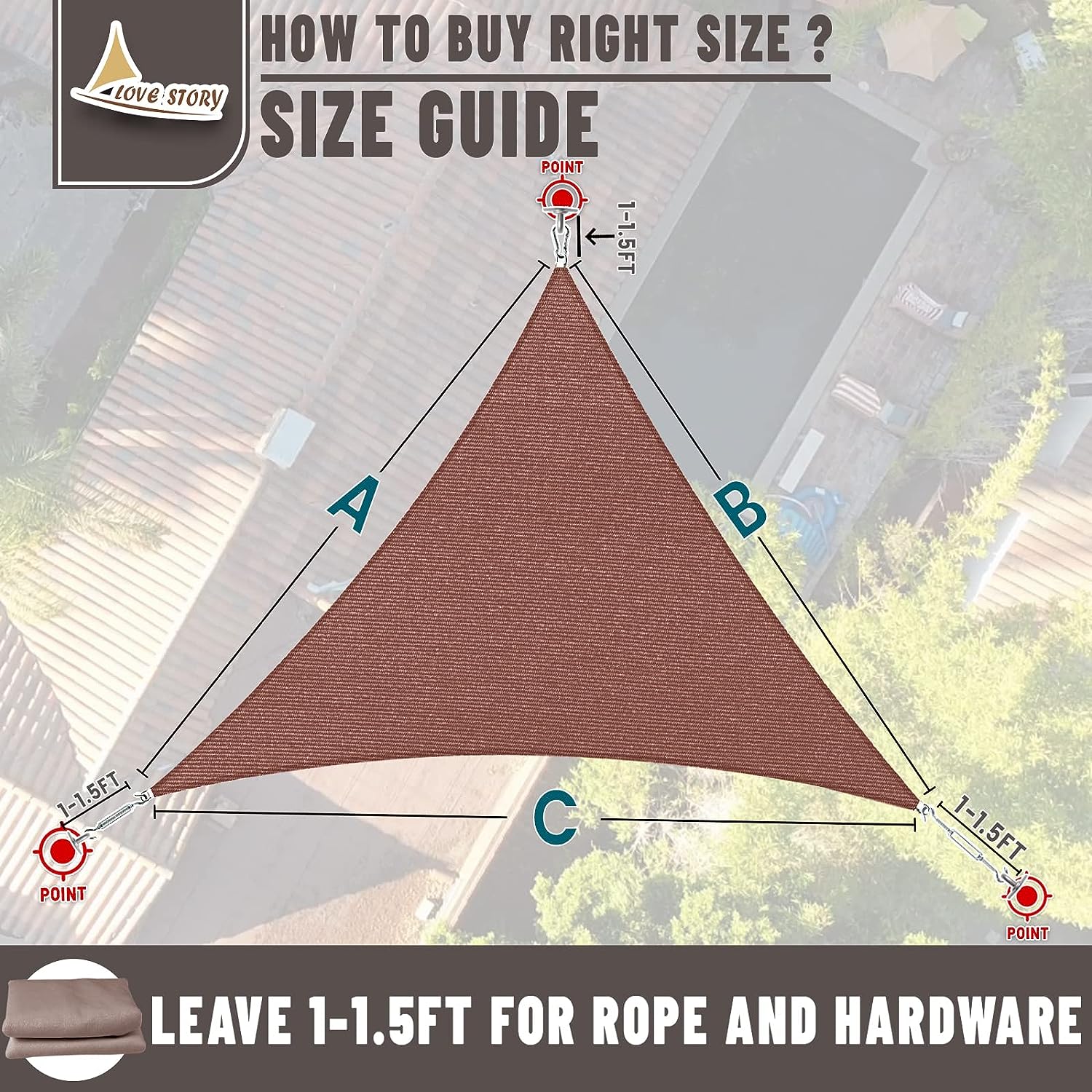 Triangle Sun Shade Sail Canopy UV Block Sunshade for Outdoor Patio Garden Backyard