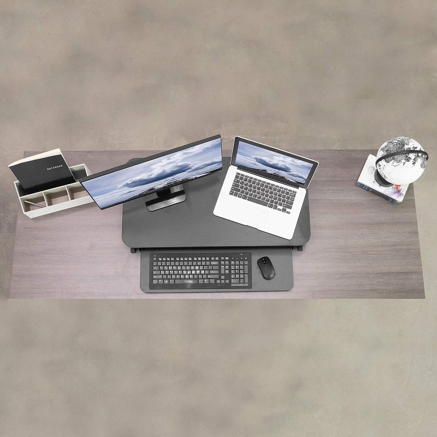Height Adjustable 32 inch Stand Up Desk Converter, Quick Sit to Stand Tabletop Dual Monitor Riser Workstation
