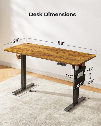 Standing Desk Adjustable Height, 40x24 Inch Electric Standing Desk with Storage Bag, Stand up Desk for Home Office Computer Desk Memory Preset with Headphone Hook