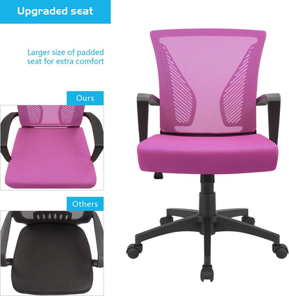 Office Chair Mid Back Swivel Lumbar Support Desk Chair, Computer Ergonomic Mesh Chair with Armrest