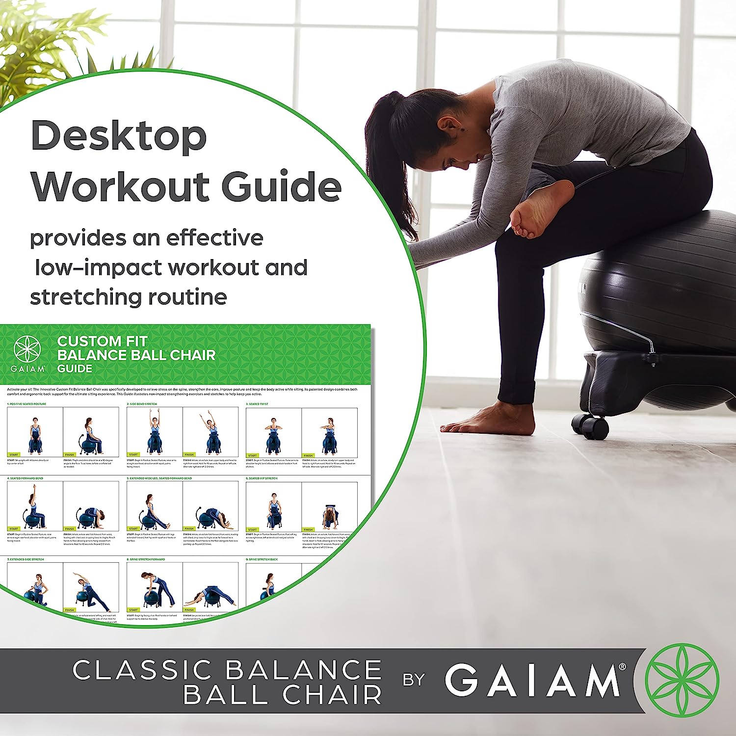 Classic Balance Ball Chair – Exercise Stability Yoga Ball Premium Ergonomic Chair for Home and Office Desk with Air Pump, Exercise Guide and Satisfaction Guarantee
