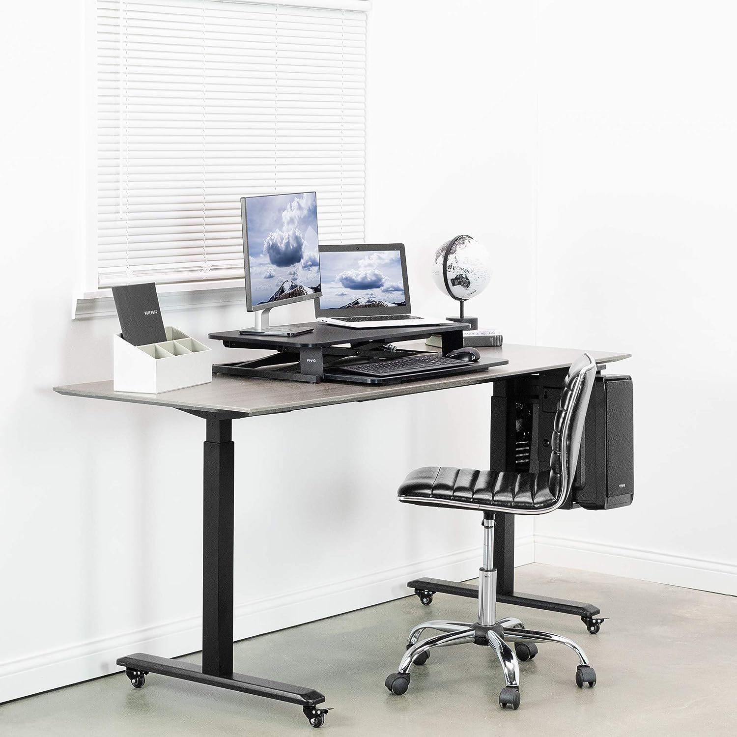 Height Adjustable 32 inch Stand Up Desk Converter, Quick Sit to Stand Tabletop Dual Monitor Riser Workstation