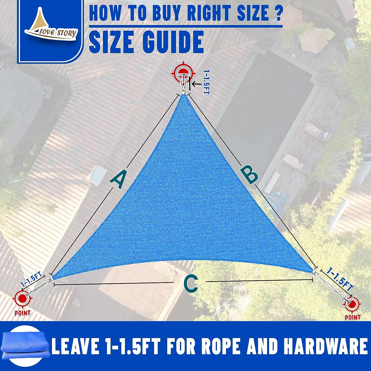 Triangle Sun Shade Sail Canopy UV Block Sunshade for Outdoor Patio Garden Backyard