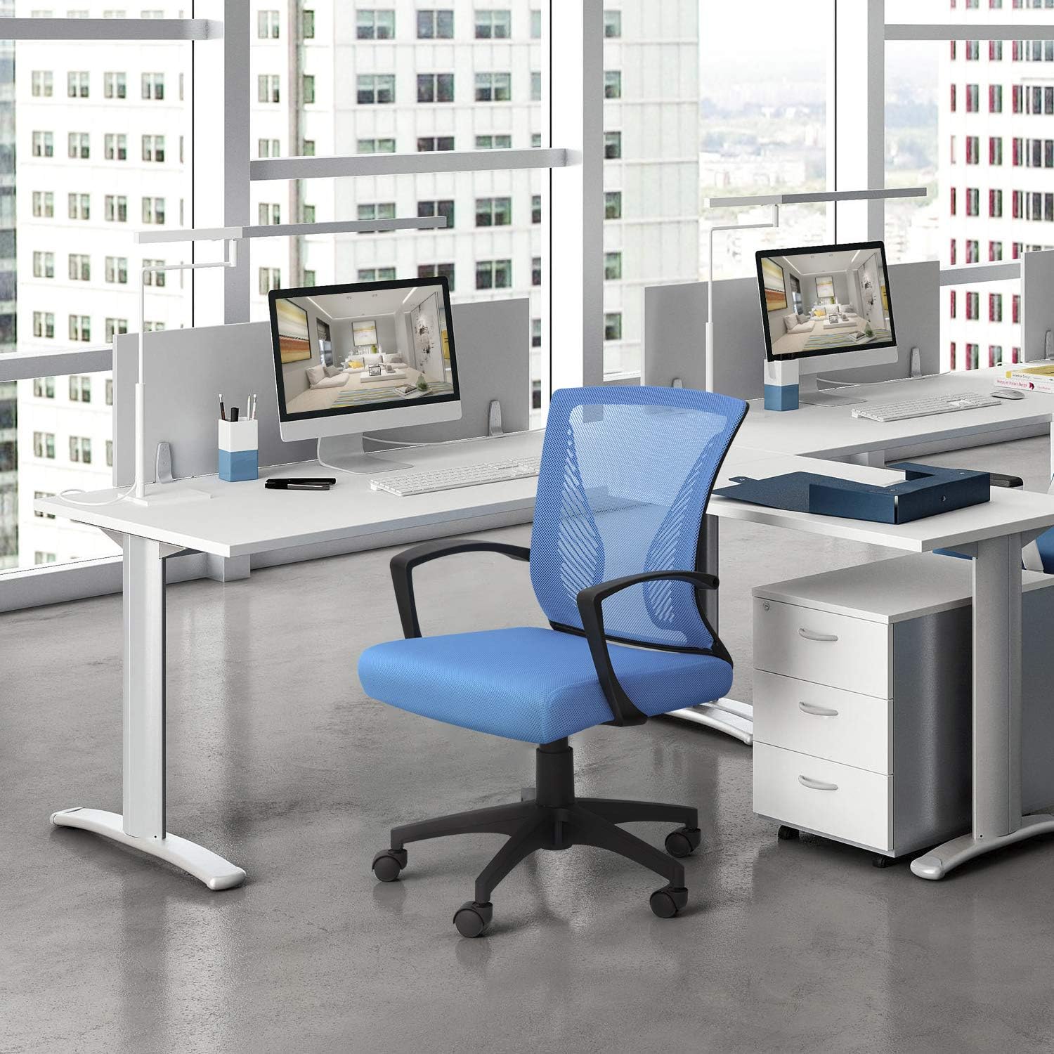 Office Chair Mid Back Swivel Lumbar Support Desk Chair, Computer Ergonomic Mesh Chair with Armrest