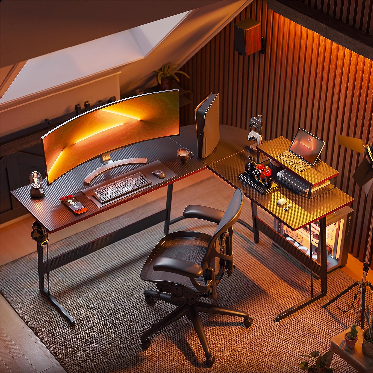 L Shaped Gaming Desk Computer Office Desk, Corner Desk with Large Monitor Stand for Home Office Study Writing Workstation